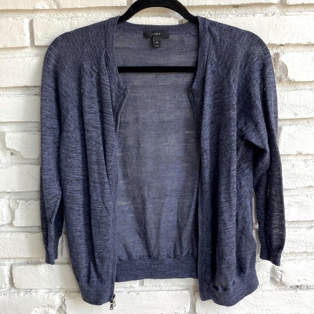 J Crew Blue Marled Zip Linen Cardigan Sweater XS
Visit